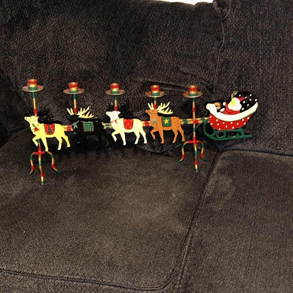 Husna Imports Large Metal Christmas Candelabra Sculpture‎ Santa Sleigh Reindeer